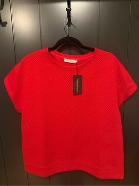 See and Be Seen Boutique Red Textured Cap Sleeve Top